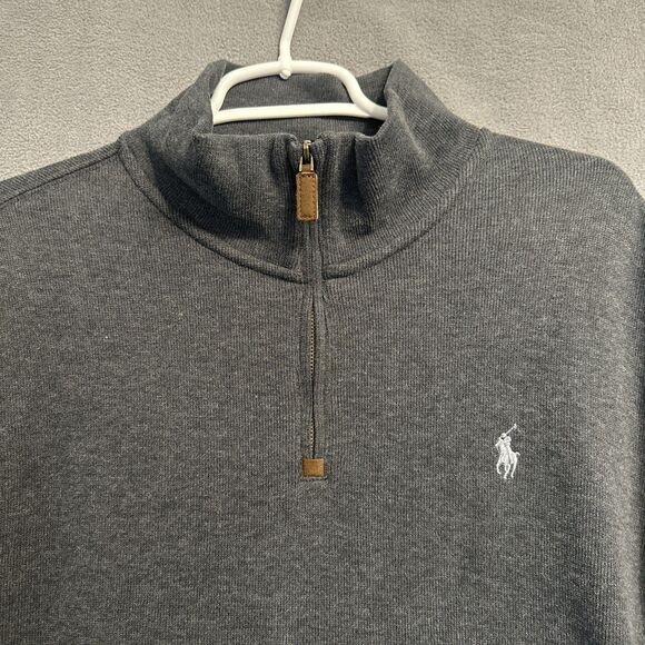 Polo Ralph Lauren Quarter Zip Pullover Ribbed Knit Mens XL Gray Preppy Academia - Picture 2 of 9